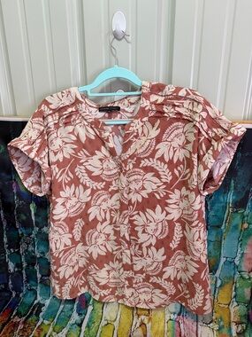 Adrienne Vittadini Dusty Rose Floral Button-Front Blouse